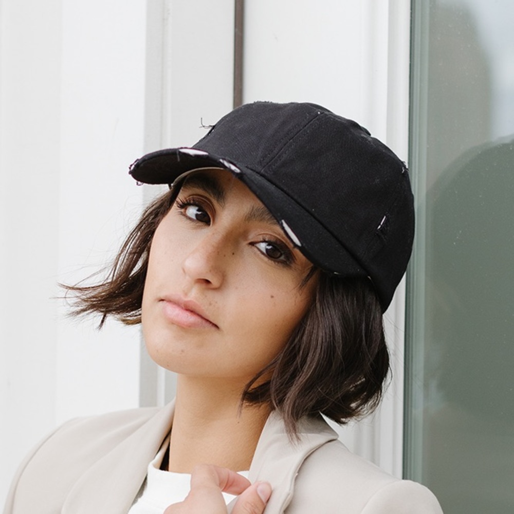 GIGI PIP Black Distressed Baseball Cap